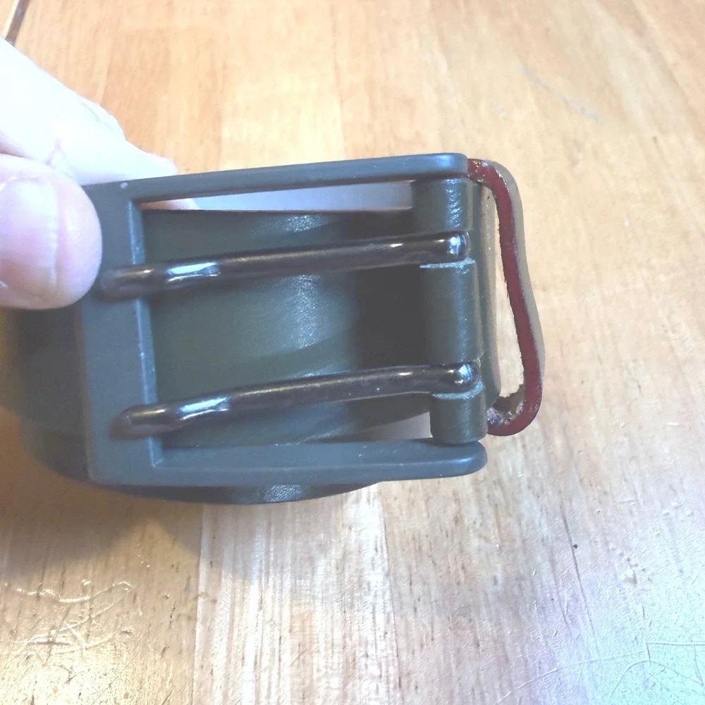Abaco Paris Forest Green Burgundy Leather Double Prong Belt Made in France 30/75
